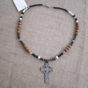 Handmade Celtic Cross Beaded Necklace OOAK